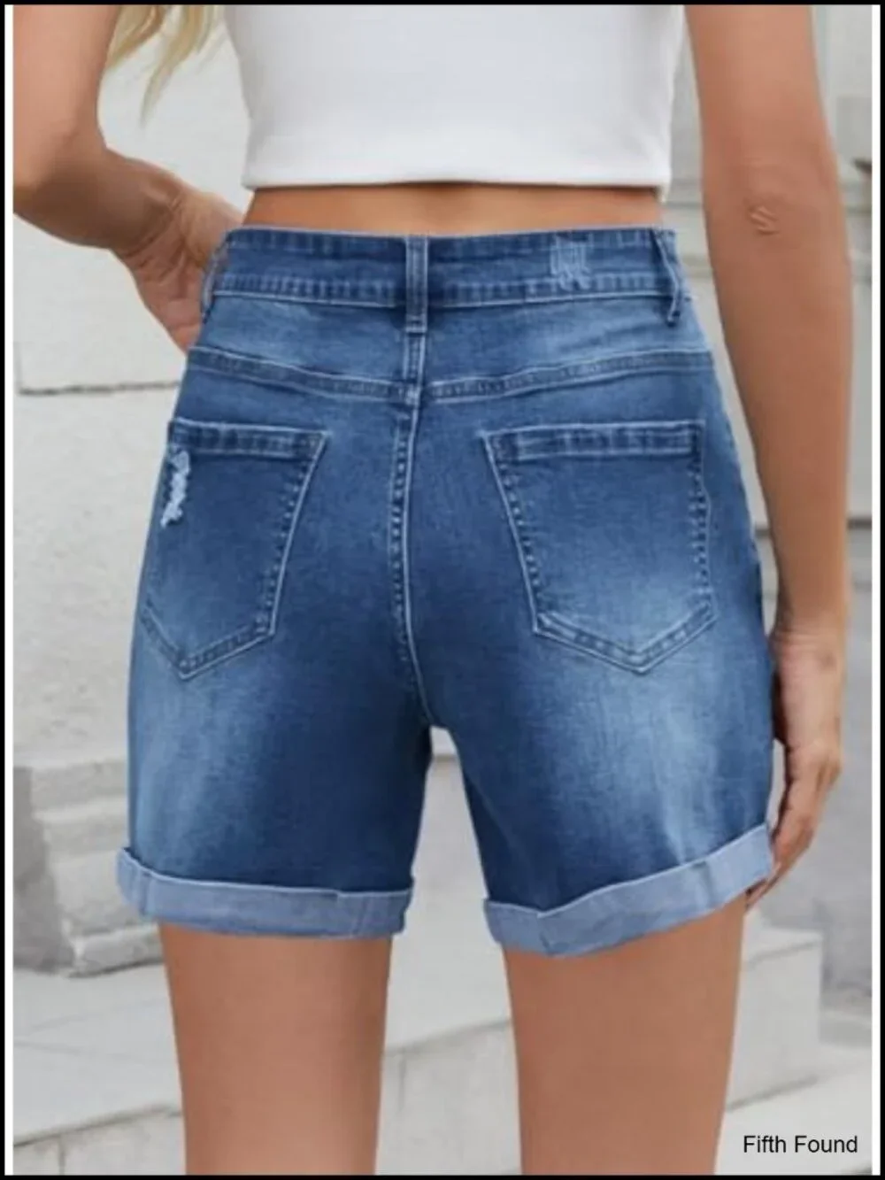 High Waisted Stretch Ripped Denim Shorts for Women